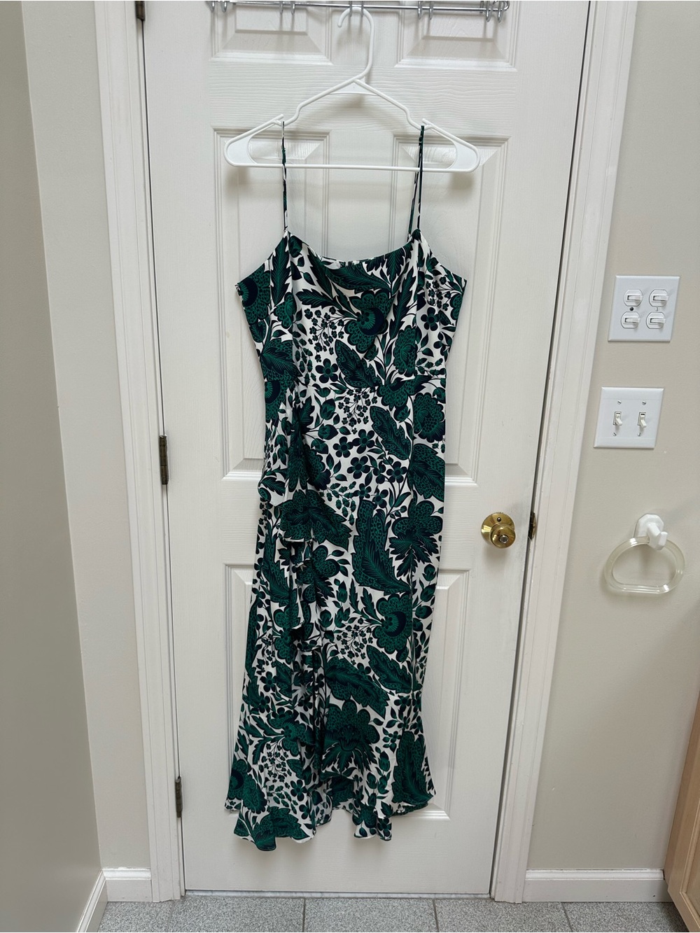 NWT J.Crew Silk Green Floral Slip Dress with ruffle skirt detail